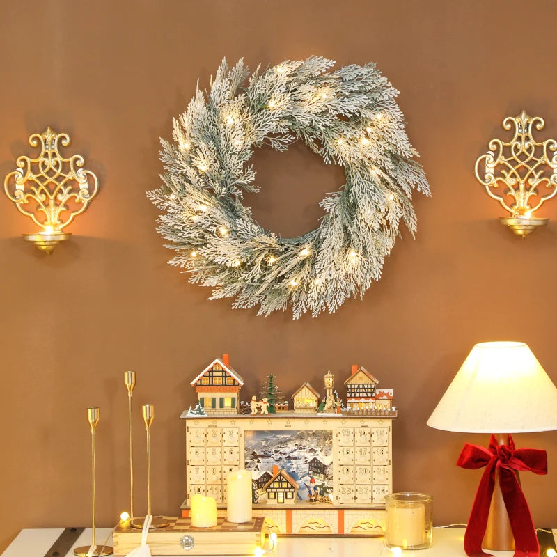 60cm/ 24inch Flocked Prelit Christmas Wreath