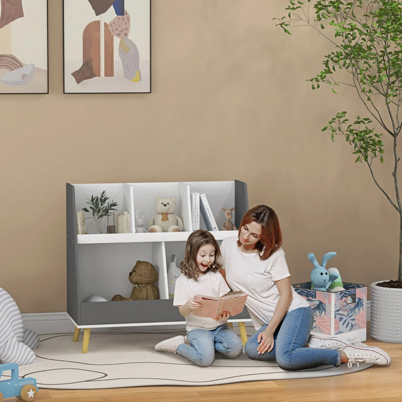 Two-Tier Kids Storage Shelf, with Five Compartments, Anti-Tip Device - Grey 5 (2)