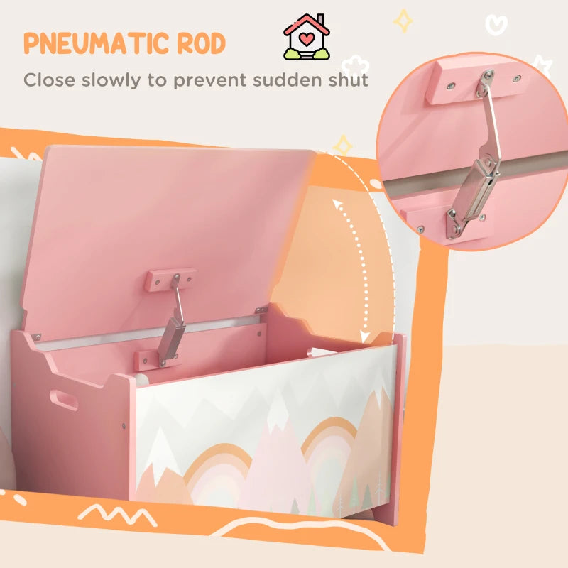 Toy Box, Kids Storage Chest, with Lid, Safety Hinge - Pink