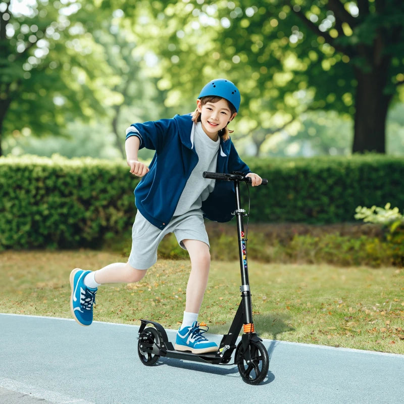 Kids Scooter with Four-Level Adjustable Handlebar, Dual Brake System, 200mm Wheels, ABEC-7 Bearings, Black