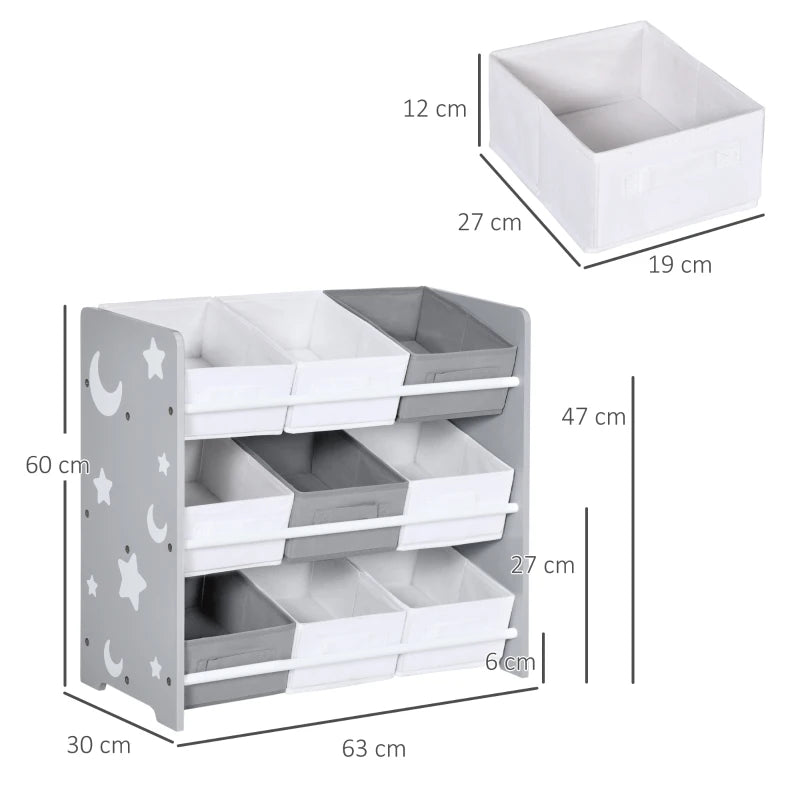 Kids Storage Rack, with Nine Removable Baskets, for Nursery, Bedroom, Playroom - Grey