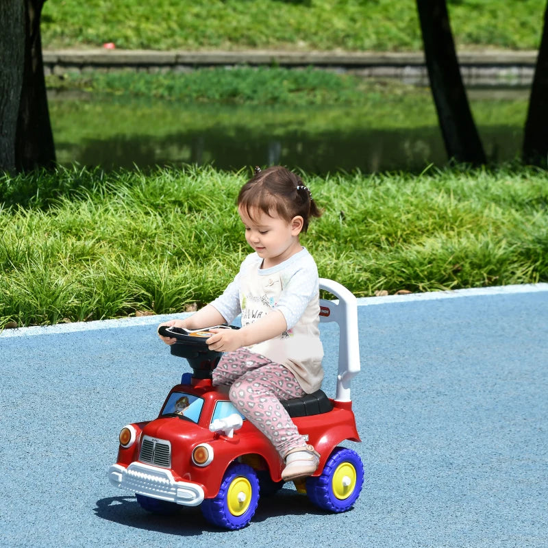 Ride On Fire Truck Foot to Floor Design with Under Seat Storage, Steering Wheel, Music, Light, for 1.5-3 Years, Red