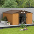 13 x 11ft Metal Garden Shed, Outdoor Storage Tool House with Ventilation Slots, Foundation Kit and Lockable Double Doors, Light Brown