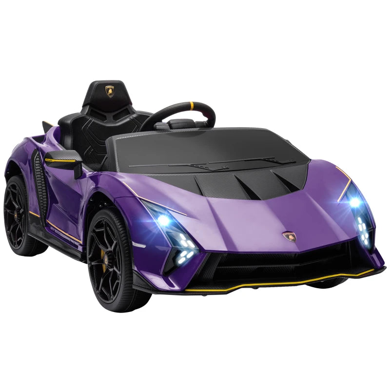 12V Lamborghini Autentica Licensed Kids Electric Car with Remote Control, Four Suspension Wheels, Soft Start, Purple