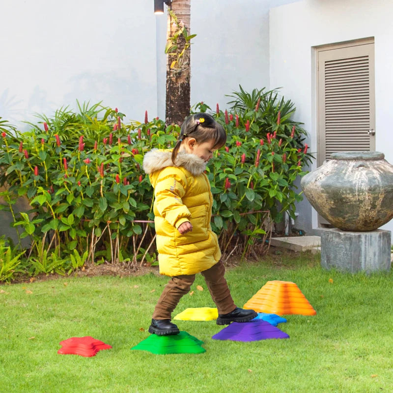 Balance Stepping Stones Kids, 6-Piece Starfish Style Non-slip Obstacle Course, Stackable Balance Blocks, Garden Sensory Toys for Toddler 3-8 Years, Indoor Outdoor, Multicoloured