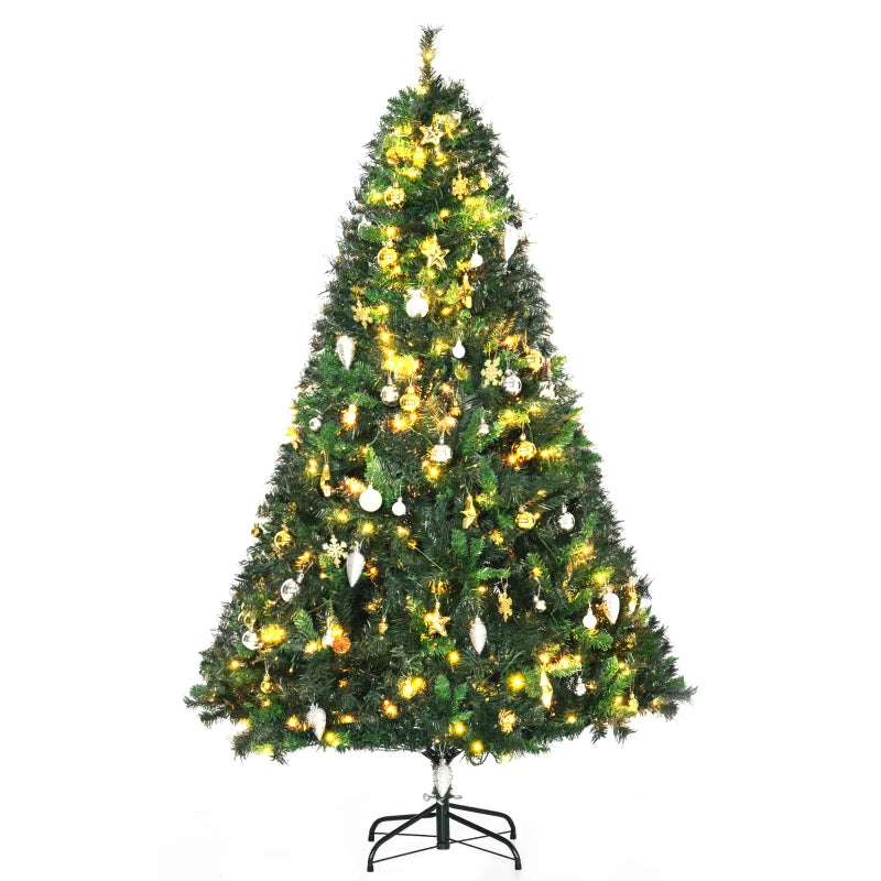 1.8m 6ft Pre-Lit Artificial Christmas Tree 200 LED Xmas Tree Holiday Décor with Decorative Balls Ornament Metal Stand