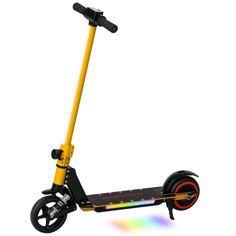 Folding Electric Scooter for Kids, with Dual Brakes, Front Suspension, LED Colourful Lights, Gold