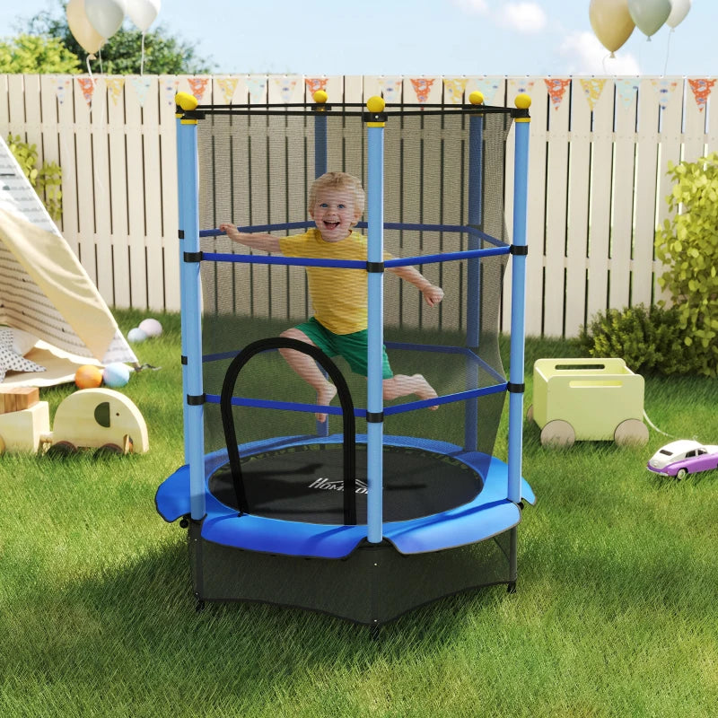 4.6FT/55" Kids Trampoline with Safety Enclosure, Outdoor Indoor Use, for Ages 3-10 Years, Blue