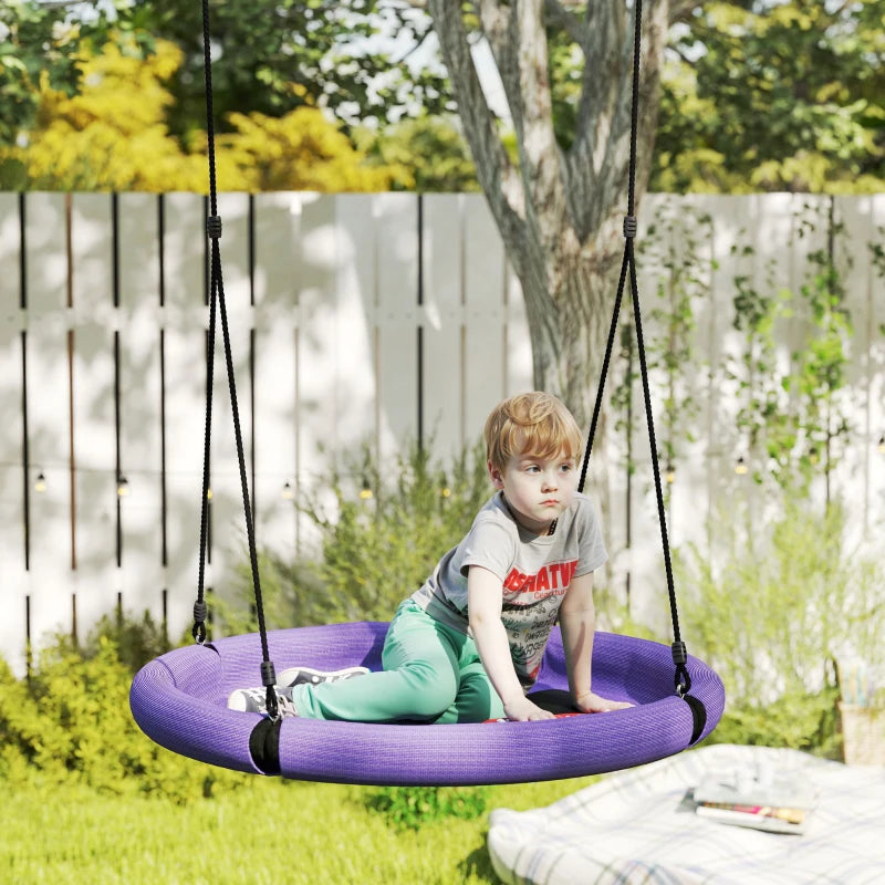 100cm Diameter Nest Seat for Kids with Height Adjustable Hanging Ropes for Outdoor, Playground, Garden, Purple