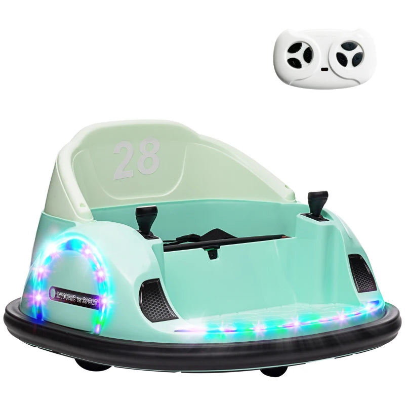 360° Rotation Kids Bumper Car, 12V Waltz Car with Remote Control, Dual Joystick, Music, Lights, Green