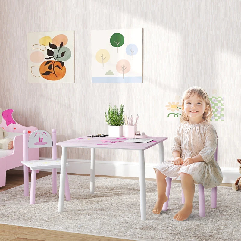 Princess-Designed Kids Table and Chairs Set for Activity, Art, Drawing, Toddler Table and Chairs Set for Playroom