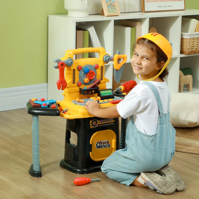 102-Piece Kids Tool Bench with Electric Drill, Storage for Ages 3-6 Years, Yellow