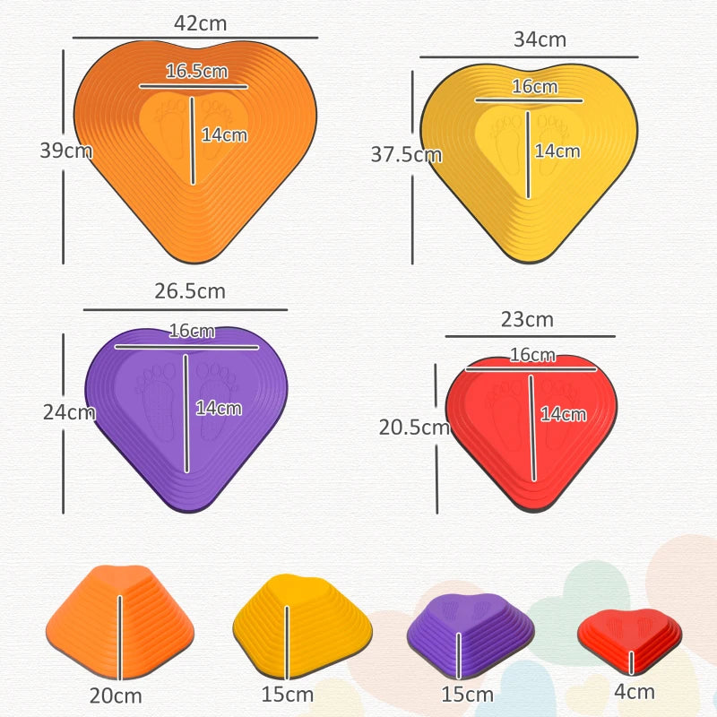 11-Piece Heart-Shaped Kids Balance Stepping Stones and Motor Skills, Multicoloured