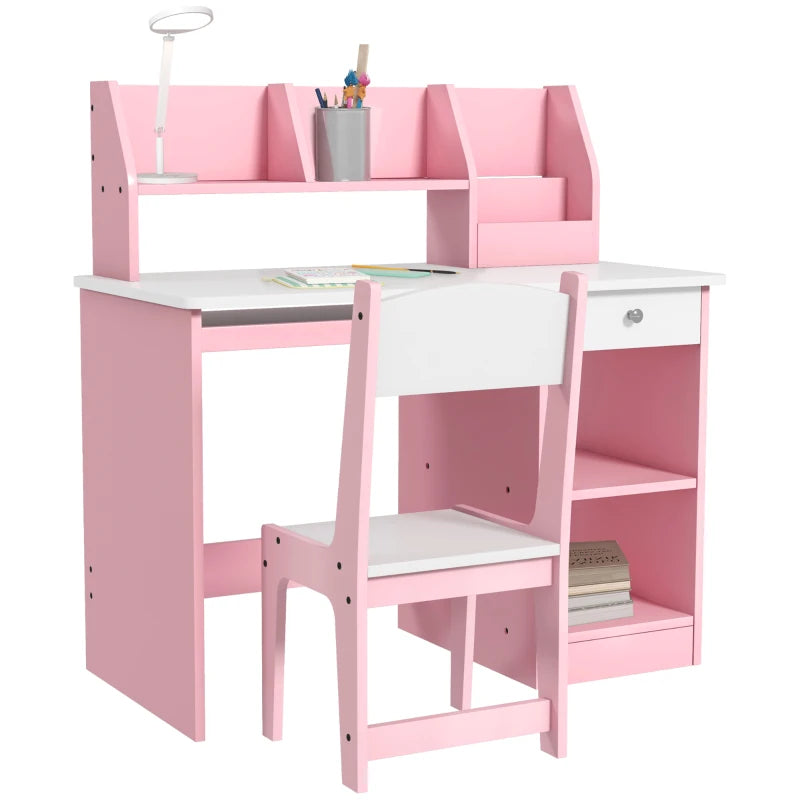 Two-Piece Kids Desk and Chair Set with Storage, for Ages 5-8 Years - Pink