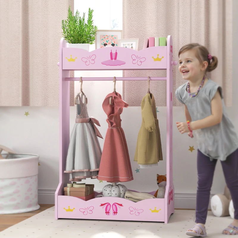 Kids Clothes Rail with Two Shelves, for 3-8 Years, Pink