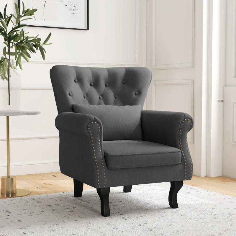 Chesterfield-Style Accent Chair - Grey