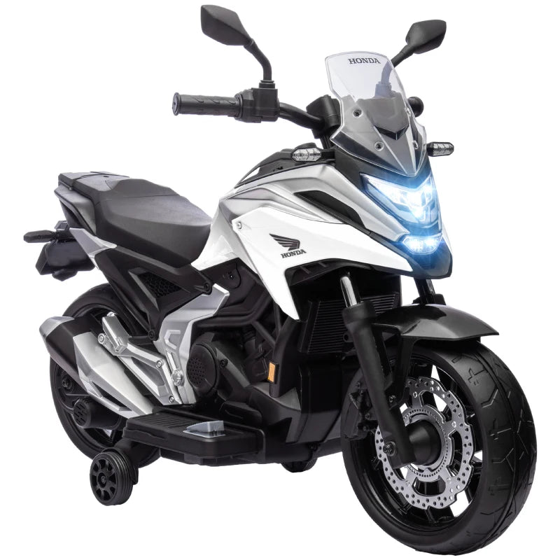 12V Honda Licensed Kids Electric Motorbike w/ Music, Headlights, Early Education Function, for Ages 3-6 Years, White