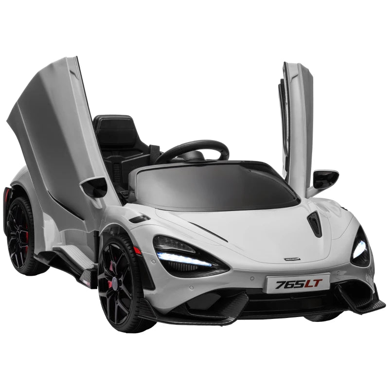 McLaren 765LT Licensed 12V Kids Electric Ride on Car with Butterfly Doors, Remote Control, Transport Wheels, Grey