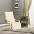 Wooden Armchair, Upholstered Linen Lounge Chair with Adjustable Footrest & Removable Cushion, Poang Chair for Living Room, Cream White