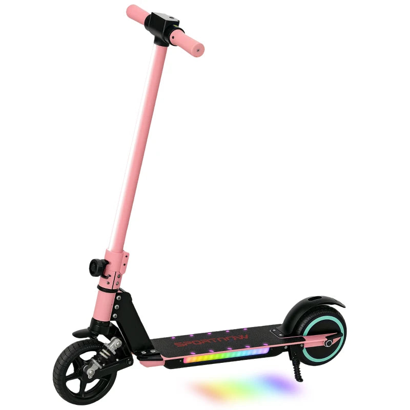 Folding Electric Scooter for Kids, with Dual Brakes, Front Suspension, LED Colourful Lights, Pink