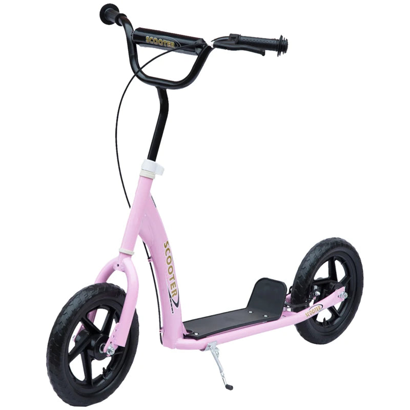 Kids Scooter Kick Scooter, with 12" EVA Tyres, Rear Brake, Big Wheels Scooter for 5-12 Years , Pink