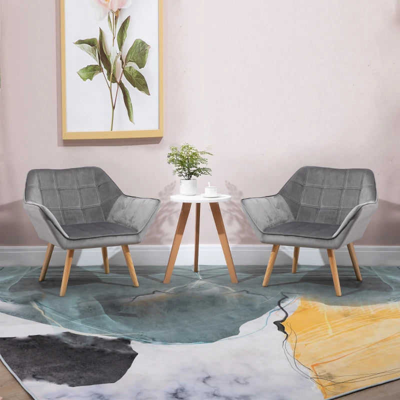 Armchair Accent Chair, Vanity Chair with Wide Arms, Slanted Back, Padding, Metal Frame, Wooden Legs, Home Bedroom Furniture Seating, Grey