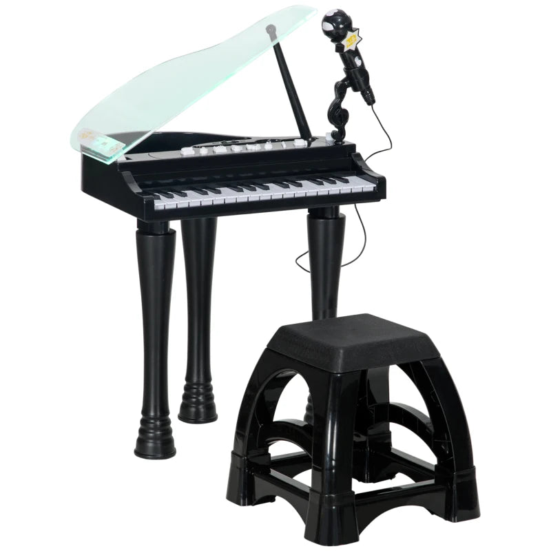 32-Key Kids Piano Keyboard, with Stool, Lights, Microphone, Sounds, Removable Legs - Black