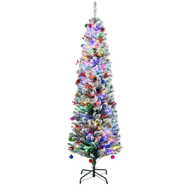 6' Artificial Prelit Christmas Trees Holiday Décor with Colourful LED Lights, Flocked Tips, Berry, Pine Cone