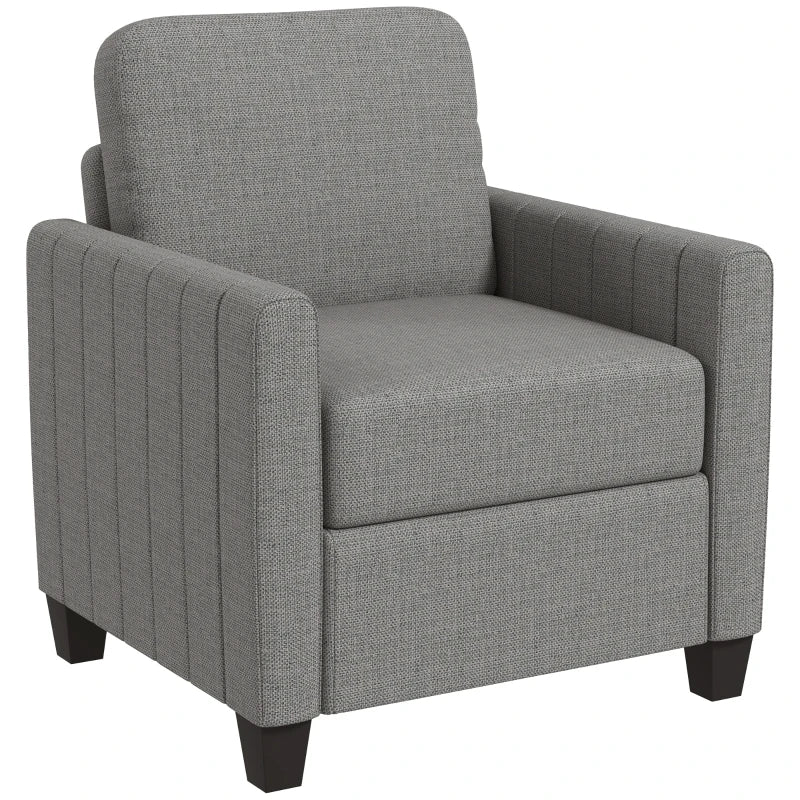 Modern Boxy Linen-Look Armchair - Light Grey