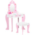 Kids Dressing table Set w/ Mirror, Stool, Drawer, Cute Patterns, for Ages 3-6 Years - Pink