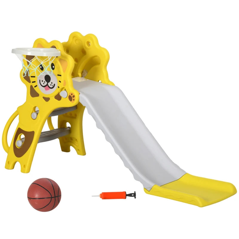 Baby Slide with Basketball Hoop, Climber, Easy to Assemble Kids Slide for Indoor Use, for Ages 18-36 Months - Yellow