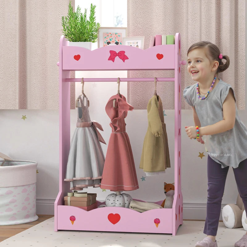 Kids Clothes Rail with Two Shelves, for 3-8 Years, Pink