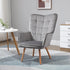 Modern Accent Chair, Upholstered Tufted Wingback Armchair with Seat Padding, Velvet Leisure Lounge Bedroom Chair with Wood Legs, Grey