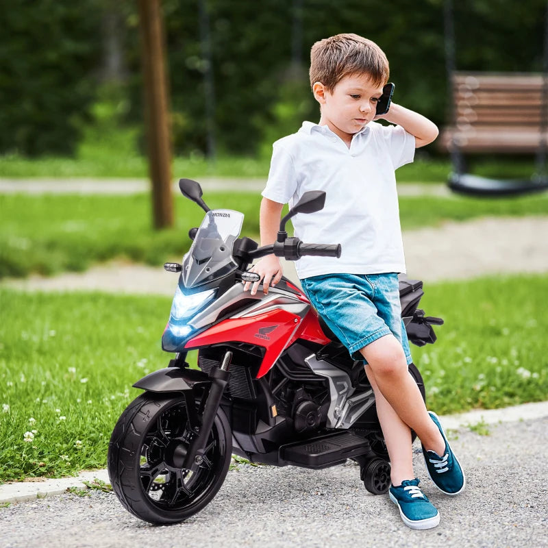 12V Honda Licensed Kids Electric Motorbike w/ Music, Safety lights, Early Education Function, for Ages 3-6 Years, Red