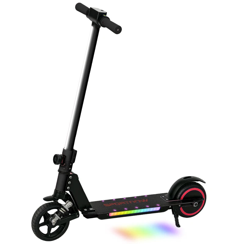 Folding Electric Scooter for Kids, with Dual Brakes, Front Suspension, LED Colourful Lights, Black