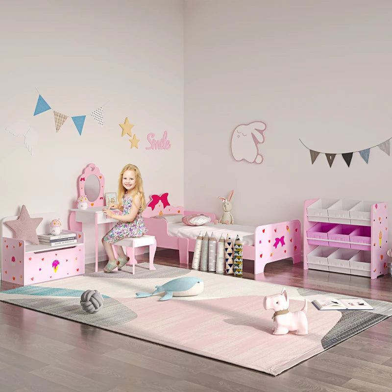 2-in-1 Kids Storage Bench, Toy Box w/ Safety Rod - Pink