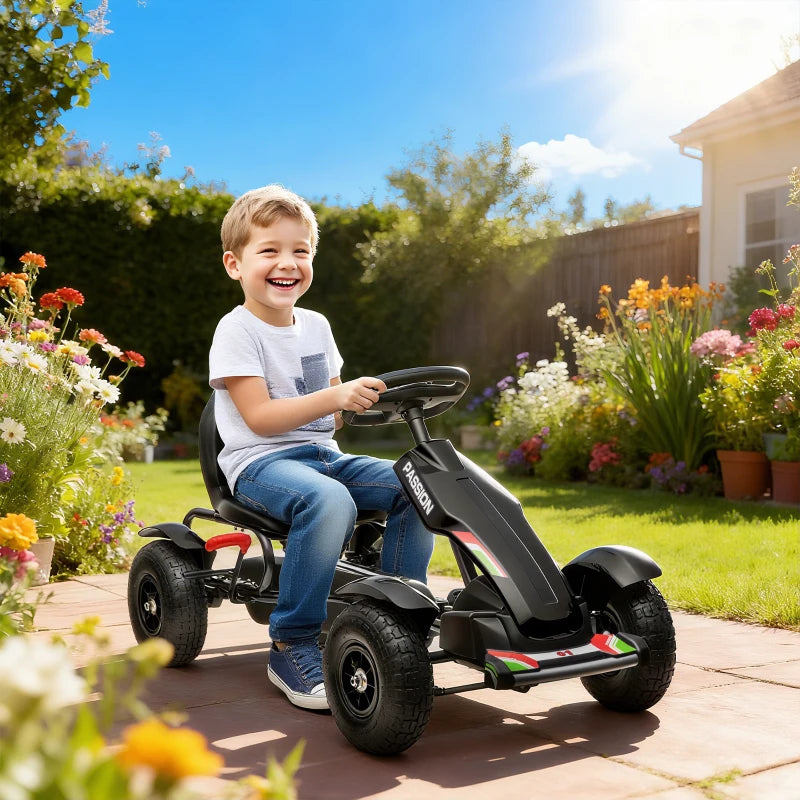 Metal Kids Pedal Go Kart with Adjustable Seat Inflatable Tyres Black