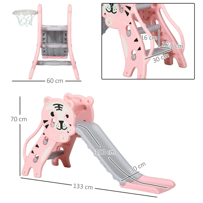 3 in 1 Baby Slide for Indoor Use with Climber, Basketball Hoop, Basketball, for Ages 18-36 Months - Pink