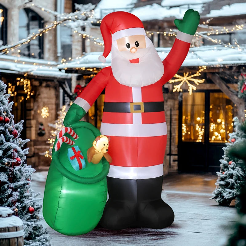9ft/275 cm Christmas Inflatable Santa with Bear Sack, Giant Christmas Blow Up Decoration with Built-in LED Lights for Garden, Indoor Outdoor Home Decor