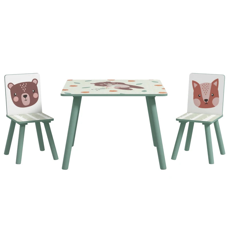 Kids and Table Chairs, Children Desk with Two Chairs, Toddler Furniture Set, for Ages 3-6 Years - Green