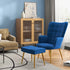 Modern Armchair with Footstool, Upholstered Accent Chair with Ottoman, Steel Legs, Velvet Wingback Chair for Living Room, Bedroom, Home Study, Dark Blue