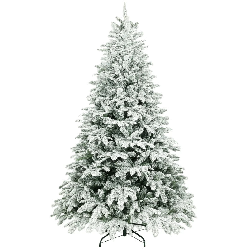 7 ft Artificial Flocked Christmas Tree with 1867 Branches, Hinged Xmas Tree with Foldable Metal Stand, Easy Assembly for Home Office Decor