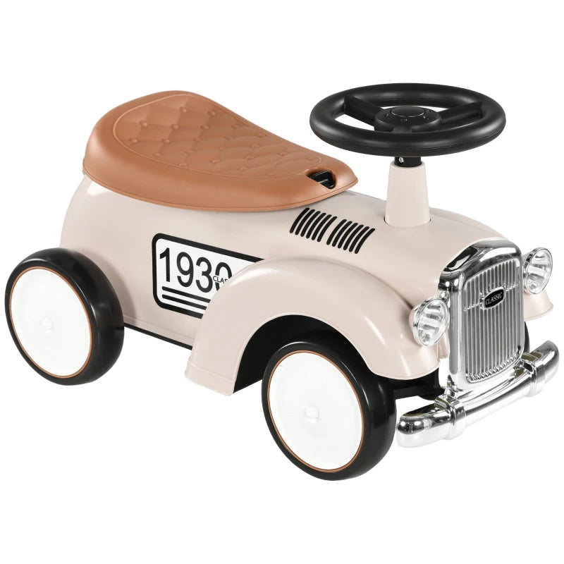 Foot to Floor Slider for Toddlers with Under-Seat Storage, Ride on Sliding Car with Horn, for Ages 12-36 Months - Cream