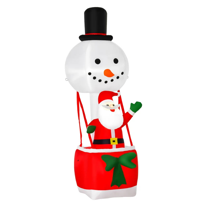 8ft Christmas Inflatable Decoration with Santa Claus on Snowman Hot Air Balloon, Blow Up Xmas Decor for Outdoor Indoor with LED Lights