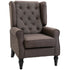 Wingback Accent Chair, Retro Upholstered Button Tufted Occasional Chair for Living Room and Bedroom, Brown