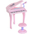 37 Keys Kids Mini Electronic Keyboard Children Grand Piano with Stool Microphone Light Musical Instrument Educational Game Toy Set (Pink)
