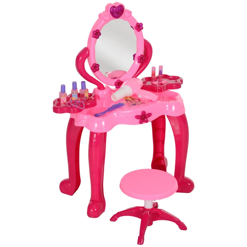 Kids Dressing Table with mirror, Stool, Light, Music, 15 Accessories, for Ages 3-6 Years, Pink