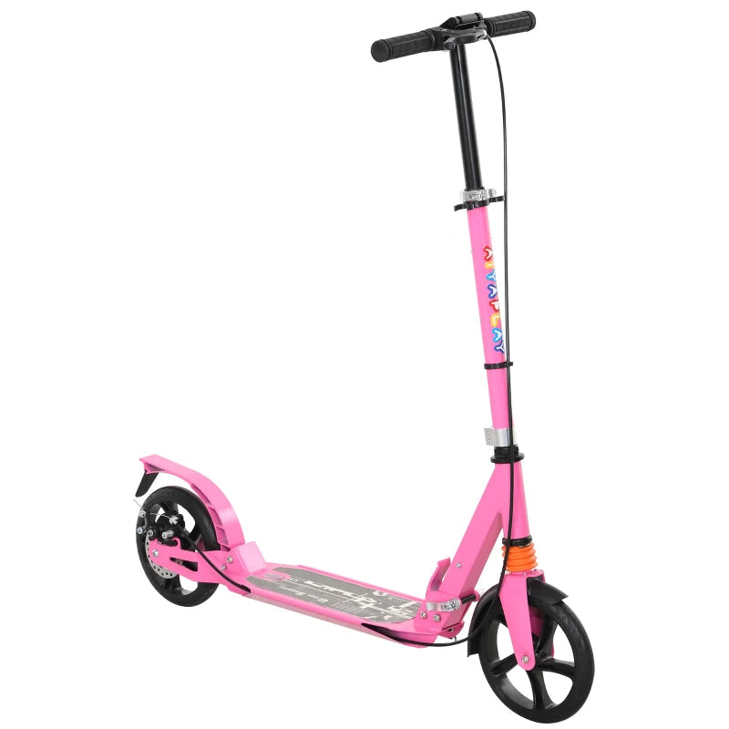 Kids Scooter with Four-Level Adjustable Handlebar, Dual Brake System, 200mm Wheels, ABEC-7 Bearings, Pink
