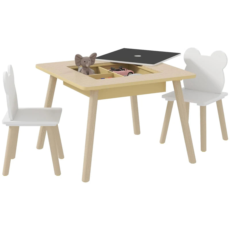 3-Piece Kids Table and Chairs Set with Convertible Desk and Storage Grid, Kids Activity Table for Nursery, Playroom