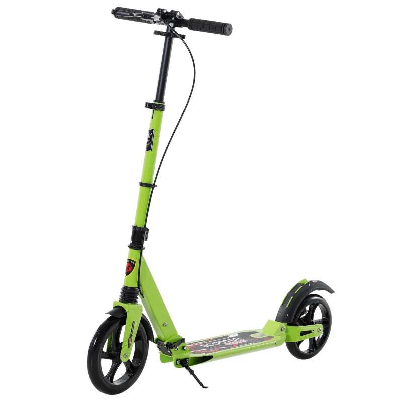 Kick Scooter, Folding 2 Wheel Scooter for 14+ Teens Adults, with Dual Brake System, Dual Suspension, 230mm Big Wheels, 3 Adjustable Handlebar, up to 100KG, Green